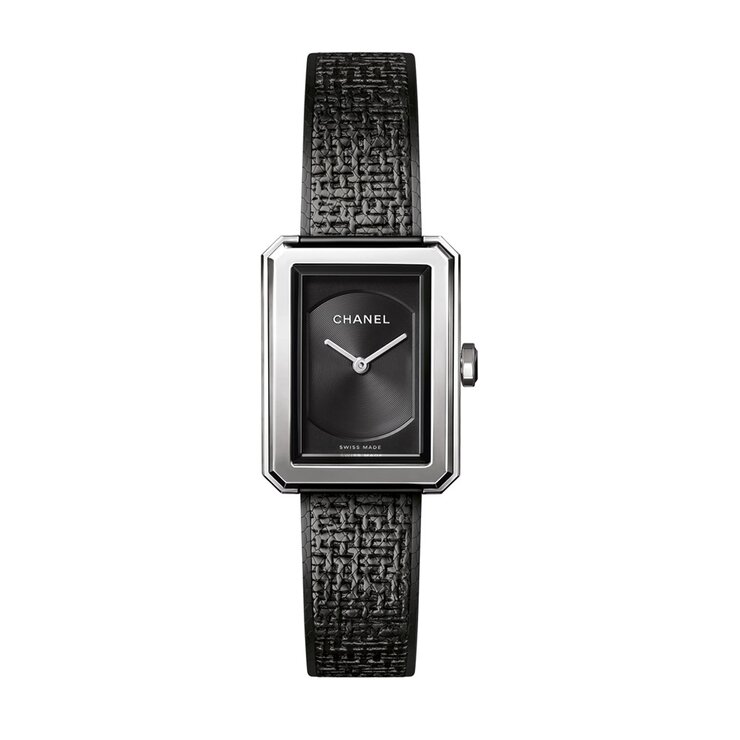 CHANEL horloge met een kast in staal, met een wijzerplaat in het zwart en een diameter van 21.5 x 27.9 mm