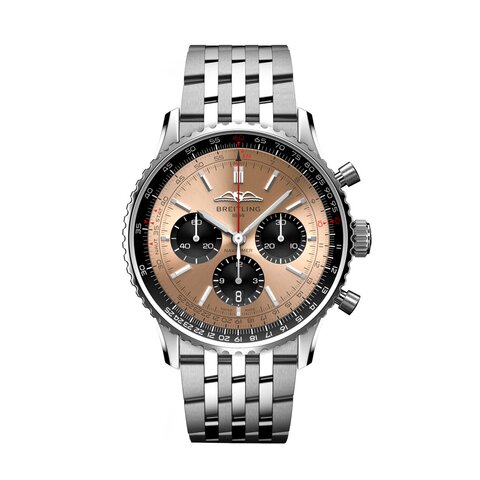 Breitling horloge met een kast in staal, met een wijzerplaat in het rosé en een diameter van 43 mm