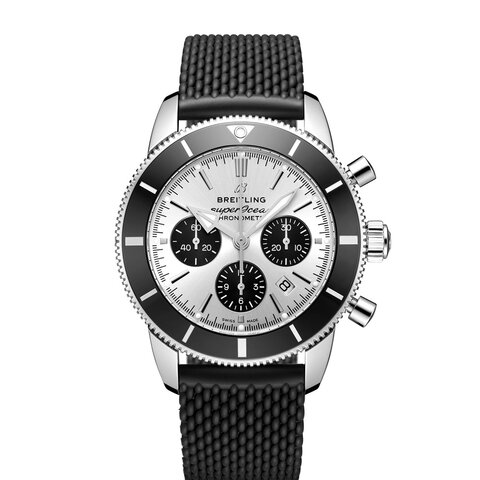 Breitling horloge met een kast in staal, met een wijzerplaat in het grijs en een diameter van 44 mm