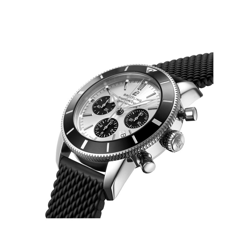 Breitling horloge met een kast in staal, met een wijzerplaat in het grijs en een diameter van 44 mm