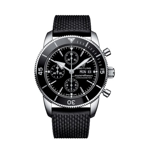 Breitling horloge met een kast in staal, met een wijzerplaat in het zwart en een diameter van 44 mm