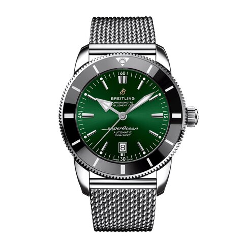 Breitling horloge met een kast in staal, met een wijzerplaat in het groen en een diameter van 46 mm