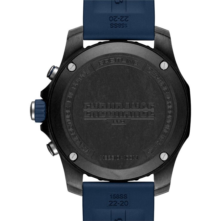 Breitling horloge met een kast in breitlight, met een wijzerplaat in het zwart en een diameter van 44 mm