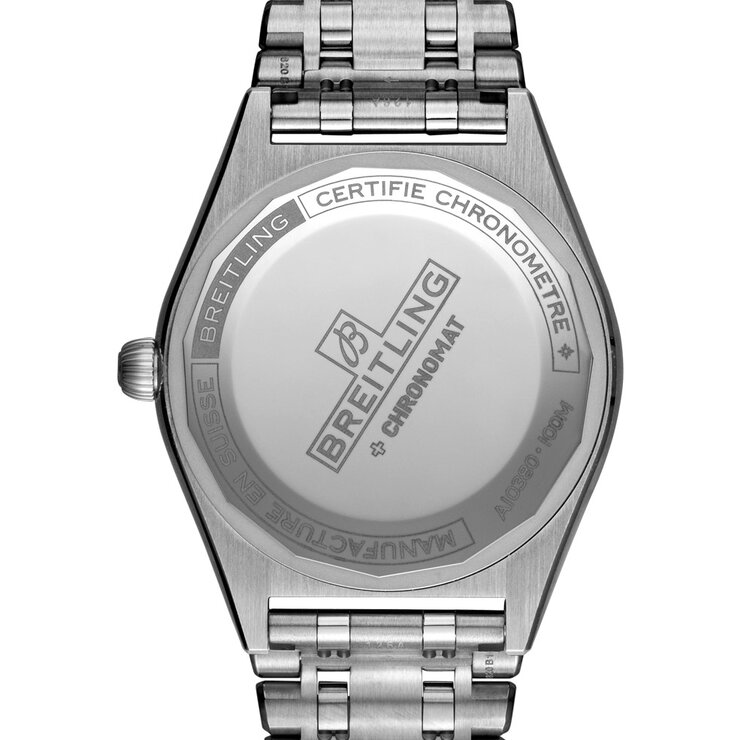Breitling horloge met een kast in staal, met een wijzerplaat in het parelmoer met  briljant en een diameter van 36 mm