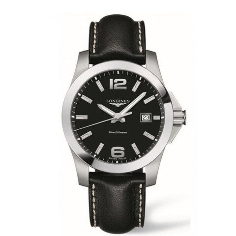 Longines horloge met een kast in staal, met een wijzerplaat in het zwart en een diameter van 41 mm