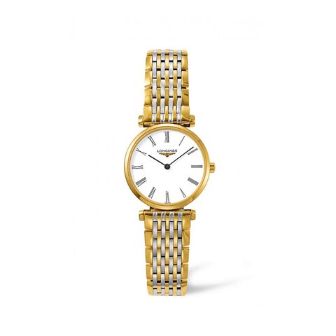 Longines horloge met een kast in geel verguld, met een wijzerplaat in het wit en een diameter van 24 mm