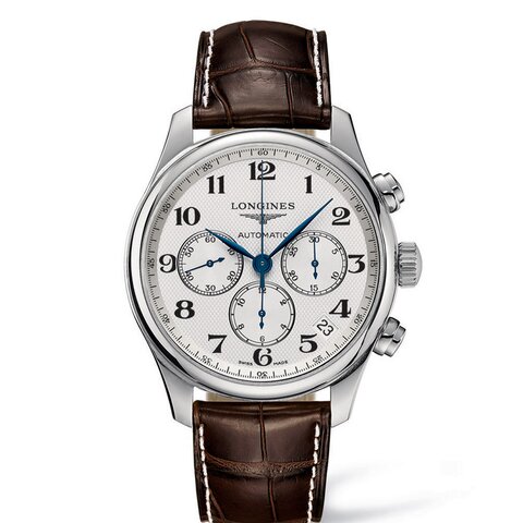 Longines horloge met een kast in staal, met een wijzerplaat in het zilver en een diameter van 44 mm