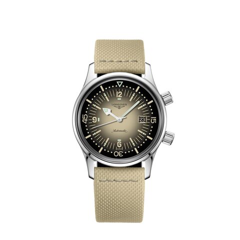 Longines horloge met een kast in staal, met een wijzerplaat in het beige en een diameter van 36 mm