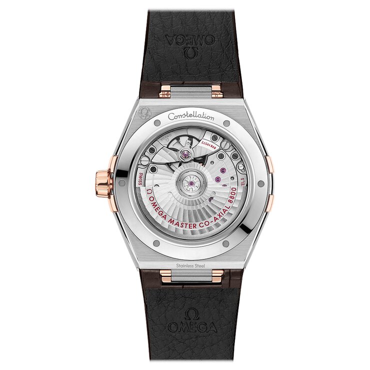 Omega horloge met een kast in rosé goud op staal, met een wijzerplaat in het zilver en een diameter van 39 mm