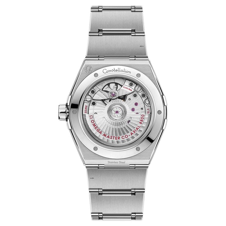 Omega horloge met een kast in staal, met een wijzerplaat in het grijs en een diameter van 39 mm