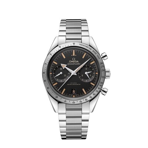 Omega horloge met een kast in staal, met een wijzerplaat in het zwart en een diameter van 40.5 mm