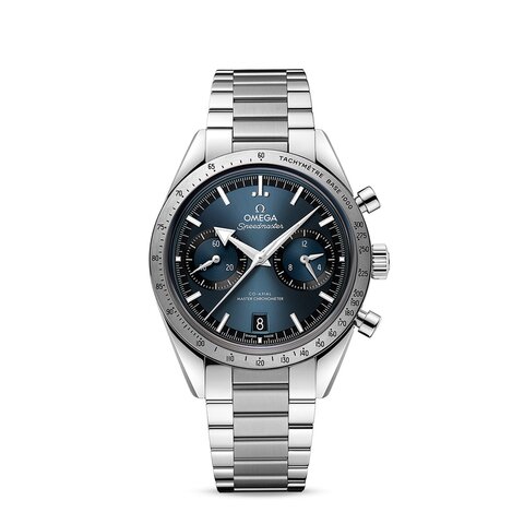 Omega horloge met een kast in staal, met een wijzerplaat in het blauw en een diameter van 40.5 mm