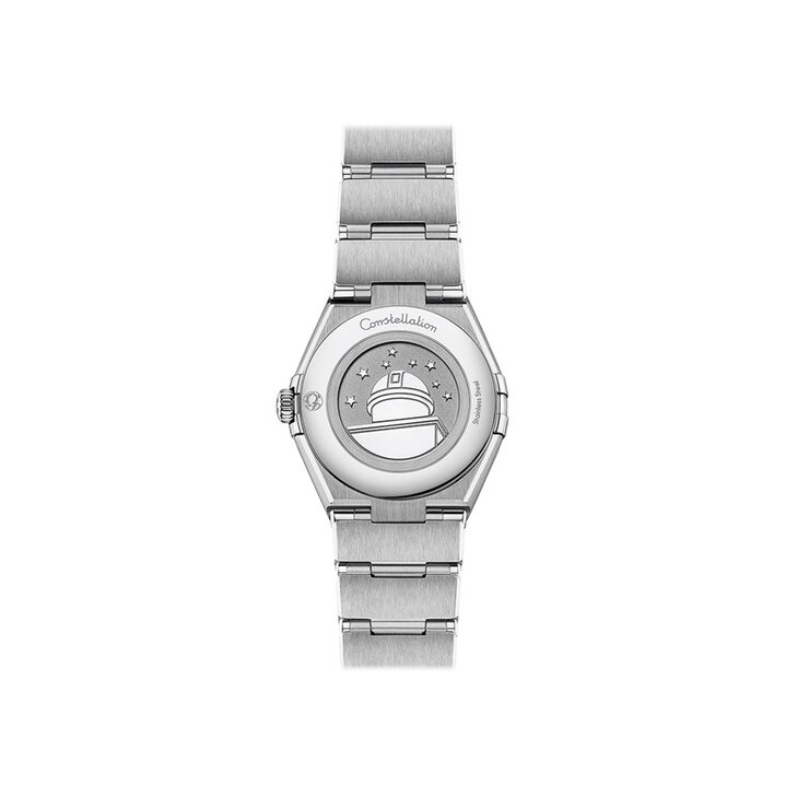 Omega horloge met een kast in staal, met een wijzerplaat in het parelmoer met  briljant en een diameter van 28 mm