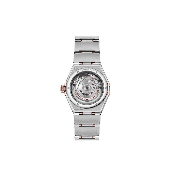 Omega horloge met een kast in staal, met een wijzerplaat in het wit en een diameter van 29 mm