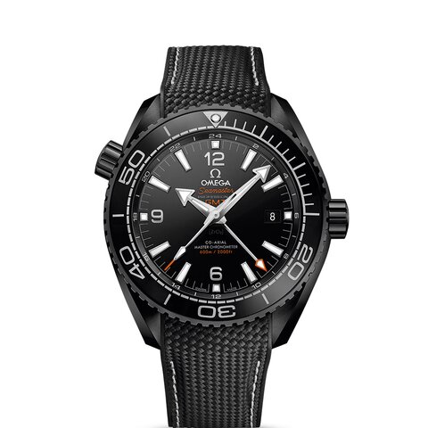 Omega horloge met een kast in keramiek, met een wijzerplaat in het zwart en een diameter van 45.5 mm