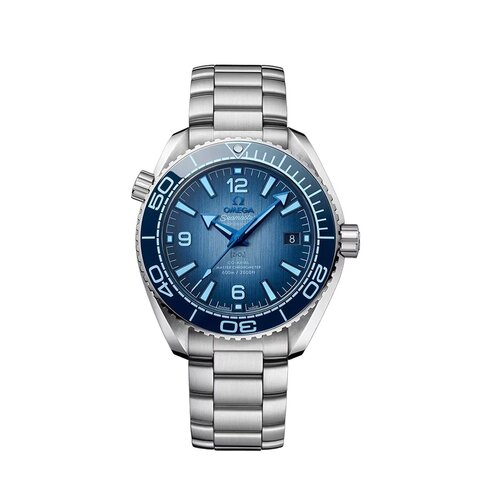 Omega horloge met een kast in staal, met een wijzerplaat in het blauw en een diameter van 39.5 mm