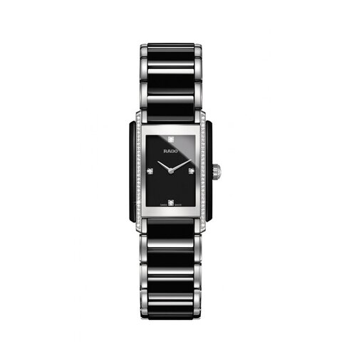 Rado horloge met een kast in staal, met een wijzerplaat in het zwart met briljant en een diameter van 22.7 x 33.1 mm