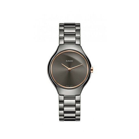 Rado horloge met een kast in keramiek, met een wijzerplaat in het grijs en een diameter van 30 mm
