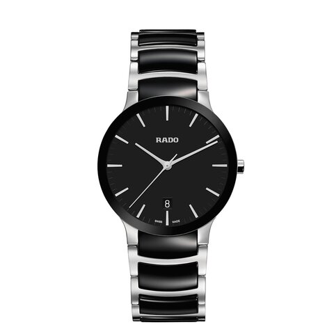 Rado horloge met een kast in staal, met een wijzerplaat in het zwart en een diameter van 38 mm
