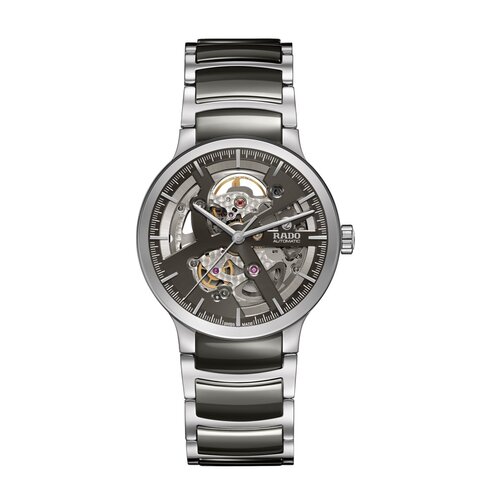 Rado horloge met een kast in staal, met een wijzerplaat in het grijs en een diameter van 38 mm