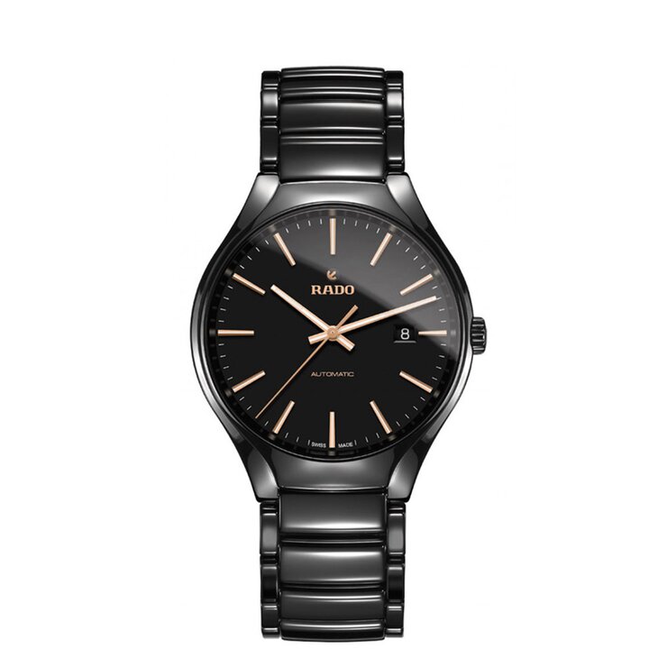Rado horloge met een kast in keramiek, met een wijzerplaat in het zwart en een diameter van 40 mm