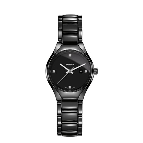 Rado horloge met een kast in keramiek, met een wijzerplaat in het zwart met briljant en een diameter van 30 mm
