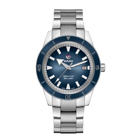 Rado horloge met een kast in staal, met een wijzerplaat in het blauw en een diameter van 42 mm
