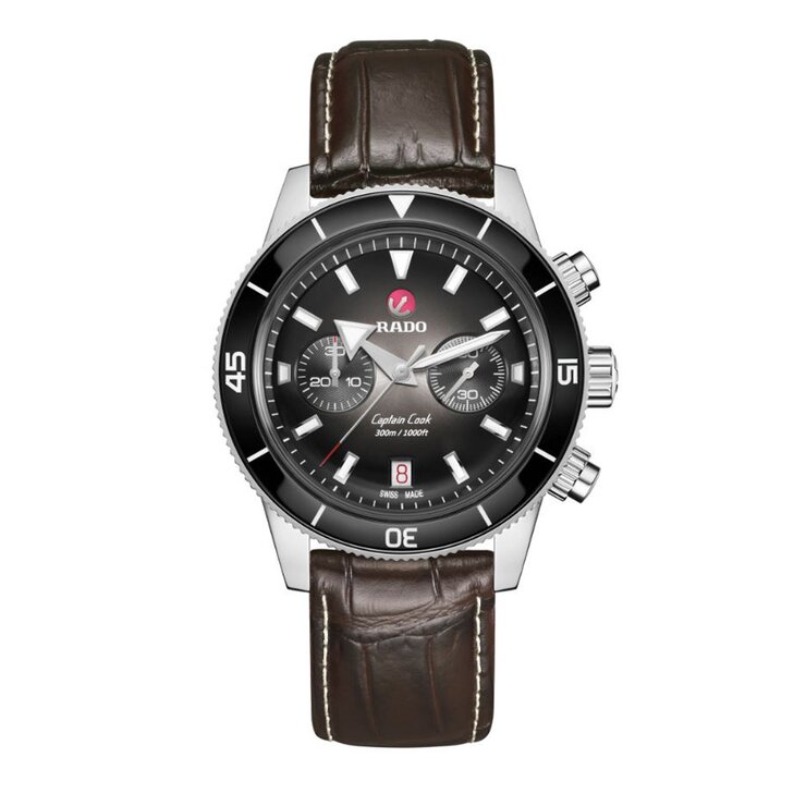 Rado horloge met een kast in staal, met een wijzerplaat in het zwart en een diameter van 43 mm