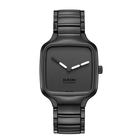 Rado horloge met een kast in keramiek, met een wijzerplaat in het zwart en een diameter van 38 mm