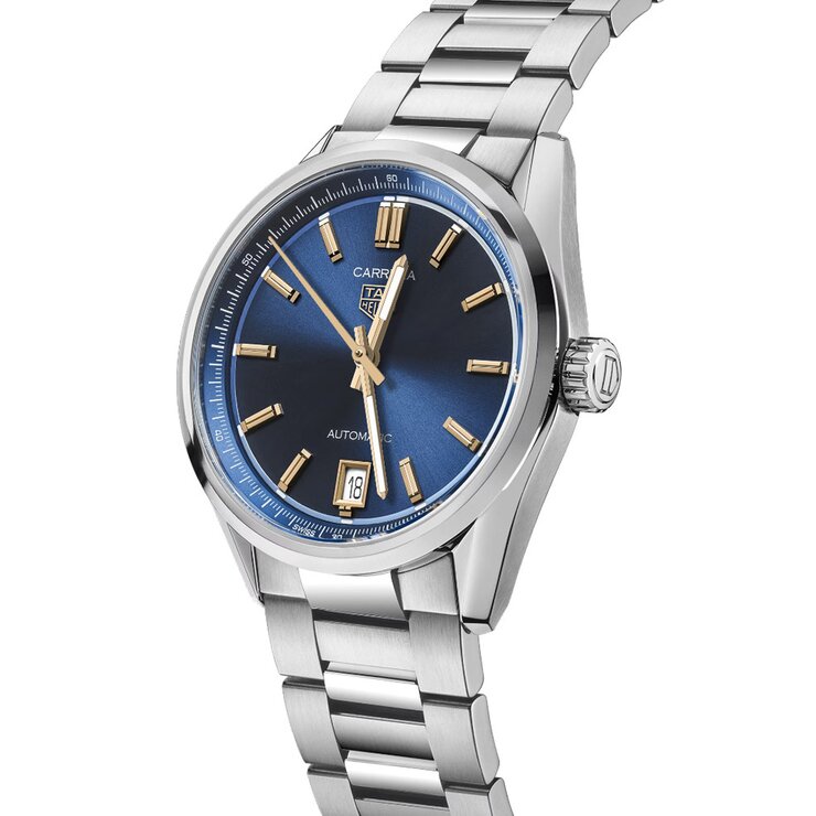 TAG Heuer horloge met een kast in staal, met een wijzerplaat in het blauw en een diameter van 36 mm