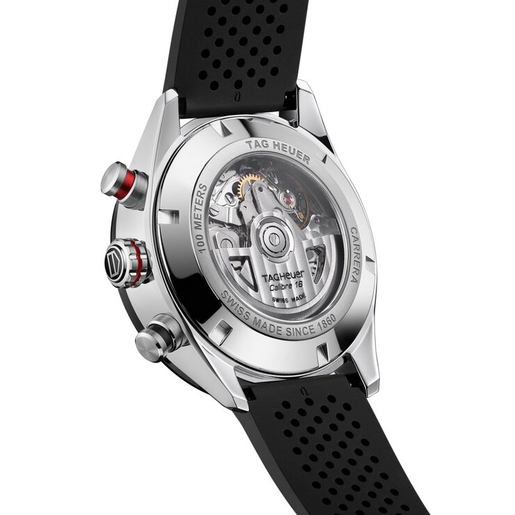 TAG Heuer horloge met een kast in staal, met een wijzerplaat in het zwart en een diameter van 44 mm