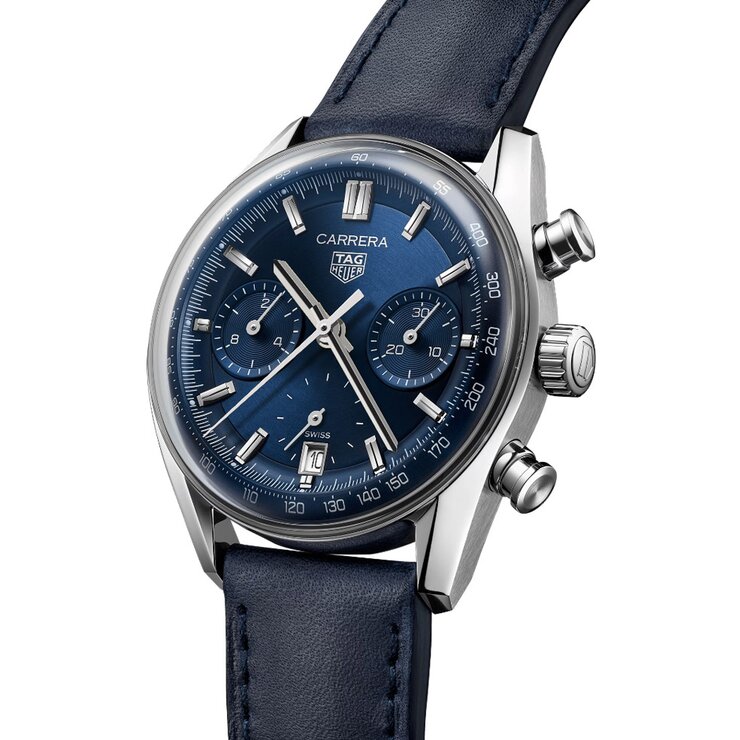 TAG Heuer horloge met een kast in staal, met een wijzerplaat in het blauw en een diameter van 39 mm