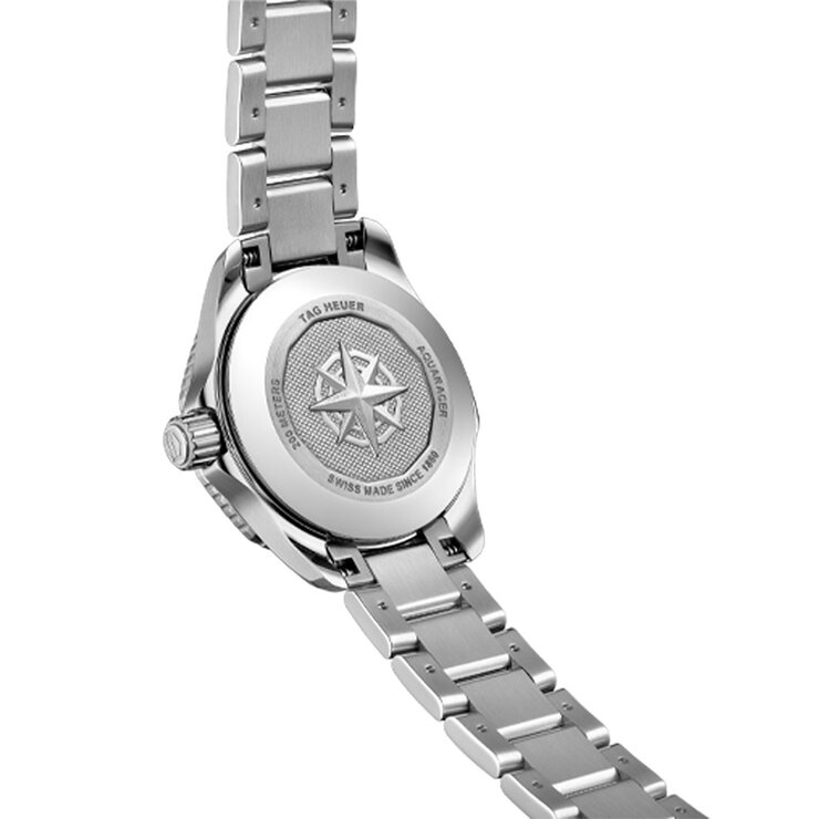 TAG Heuer horloge met een kast in staal, met een wijzerplaat in het parelmoer met  briljant en een diameter van 30 mm