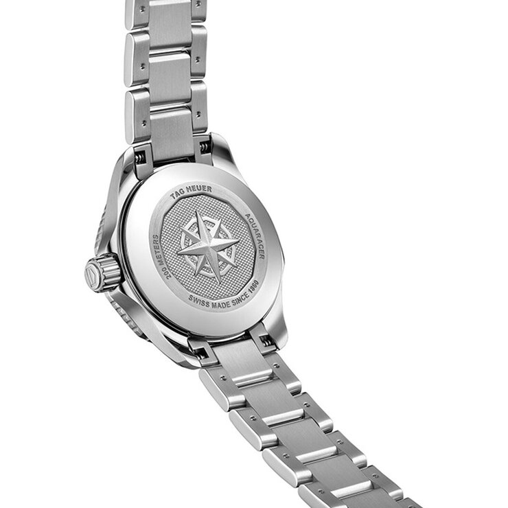 TAG Heuer horloge met een kast in staal, met een wijzerplaat in het parelmoer met  briljant en een diameter van 30 mm