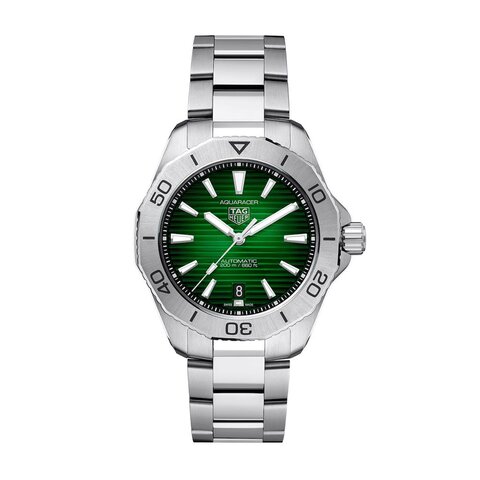TAG Heuer horloge met een kast in staal, met een wijzerplaat in het groen en een diameter van 40 mm
