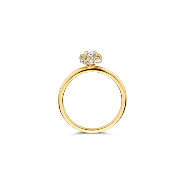 The Exclusive Collection verlovingsring in geel goud 18kt met ovalen diamant van 0,32 karaat als hoofdsteen omringd door briljanten van 0,22 karaat