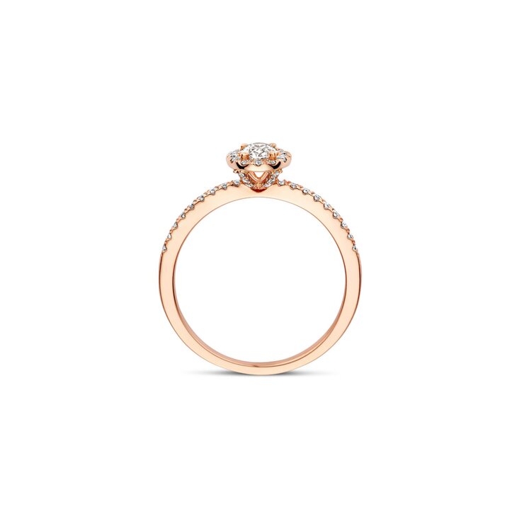 The Exclusive Collection verlovingsring in rosé goud 18kt met ovalen diamant van 0,30 karaat als hoofdsteen omringd door briljanten van 0,24 karaat