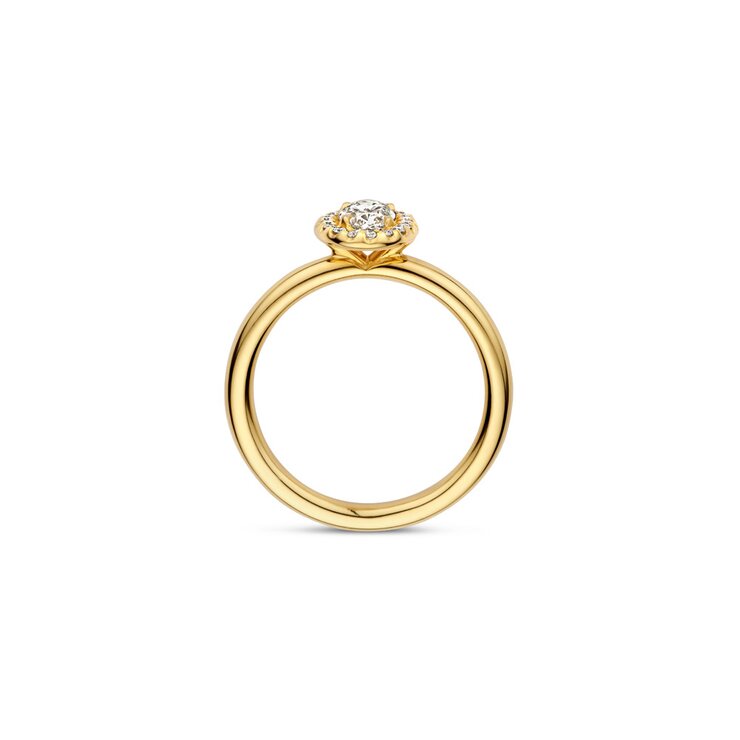 The Exclusive Collection verlovingsring in geel goud 18kt met ovalen diamant van 0,51 karaat als hoofdsteen omringd door briljanten van 0,20 karaat