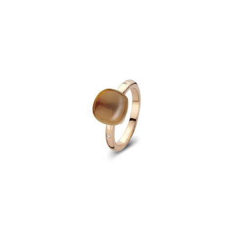 Bigli ring in rosé goud 18kt met quartz madeira omringd door briljanten van 0,02 karaat