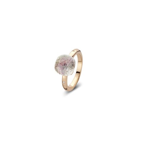 Bigli ring in rosé goud 18kt met quartz rutile omringd door briljanten van 0,02 karaat