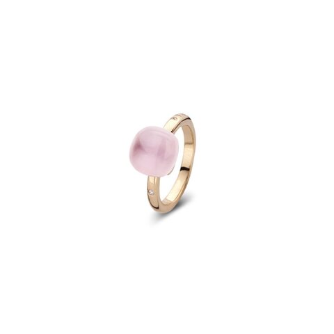 Bigli ring in rosé goud 18kt met quartz rose omringd door briljanten van 0,02 karaat
