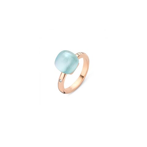 Bigli ring in rosé goud 18kt met bergkristal & turquoise omringd door briljanten van 0,02 karaat