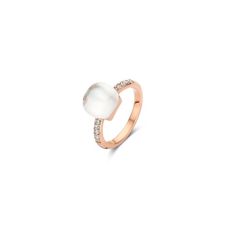 Bigli ring in rosé goud 18kt met bergkristal omringd door briljanten van 0,25 karaat