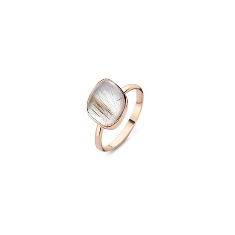 Bigli ring in rosé goud 18kt met quartz rutile & parelmoer omringd door briljanten van 0,02 karaat