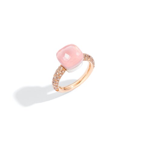 Pomellato ring in rosé goud 18kt met quartz rose & calcedoon omringd door bruine briljanten van 0,73 karaat