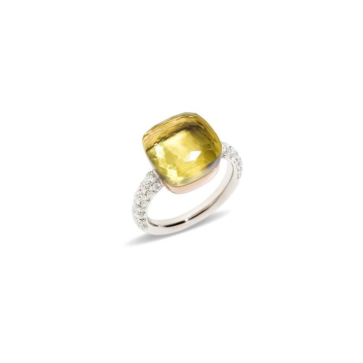 Pomellato ring in wit goud 18kt met quartz lemon omringd door briljanten van 0,73 karaat