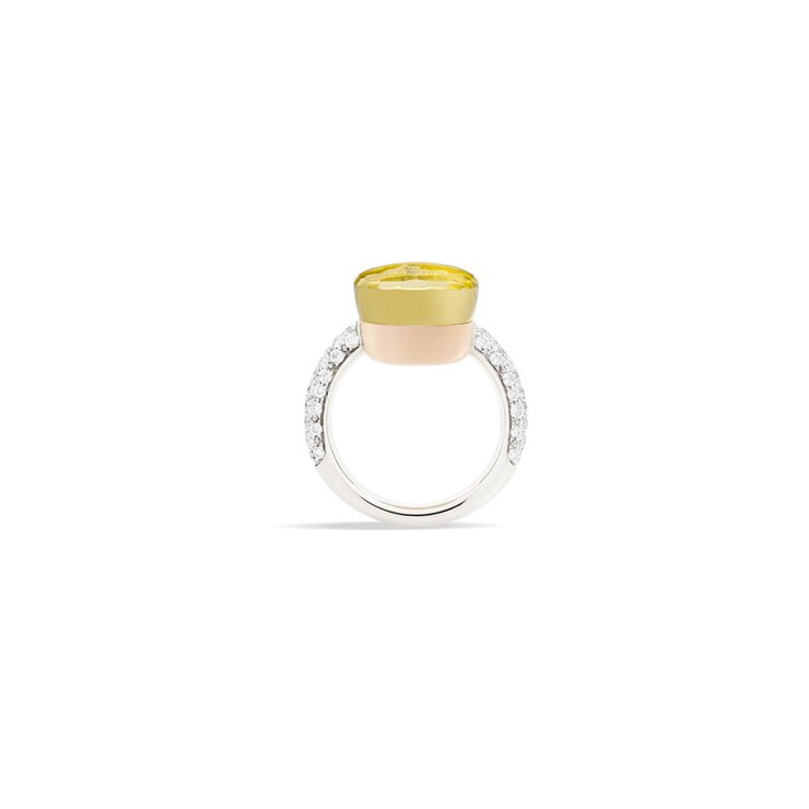 Pomellato ring in wit goud 18kt met quartz lemon omringd door briljanten van 0,73 karaat