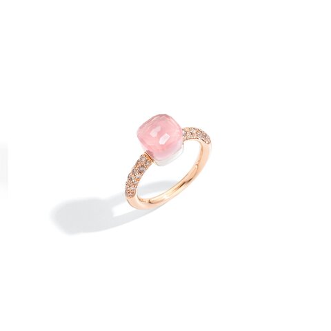 Pomellato ring in rosé goud 18kt met quartz rose & calcedoon omringd door bruine briljanten van 0,46 karaat
