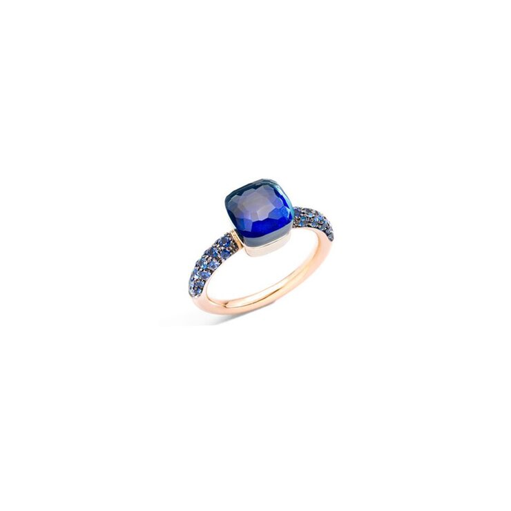 Pomellato ring in rosé goud 18kt met topaas london & lapis lazuli en blauwe saffier