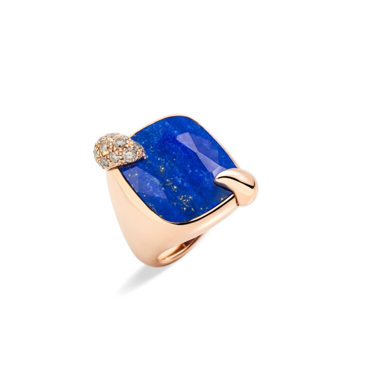 Pomellato ring in rosé goud 18kt met lapis lazuli omringd door briljanten van 0,50 karaat